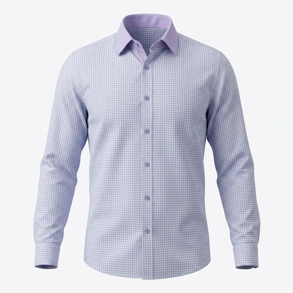 DUCHAMP 16.5 42 Mens Dress Shirt Purple Check Slim Fit Stretch Cotton 1766715